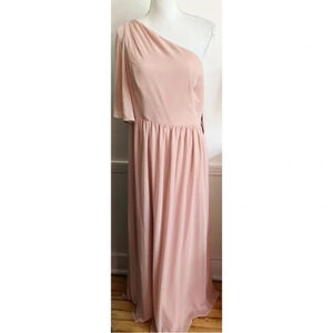 After Six • NWT One-Shoulder Bell Sleeve Chiffon Maxi Dress Toasted Sugar Pink